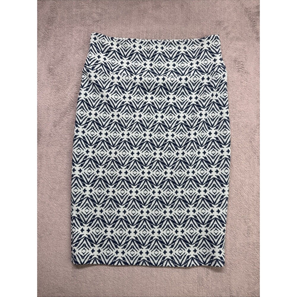 LuLaRoe Cassie Skirt Small Blue/green Geometric Knee Length Pull On Pencil
